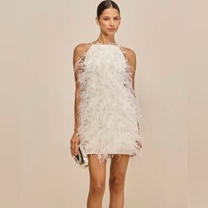 Cult Gaia White Feathered Dress
